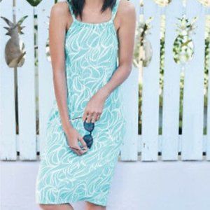 BODEN - US12 - Aqua/Turquoise Blue & White Halter Sleeveless Summer Jersey Dress